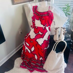 Nine West Red and White Maxi Dress